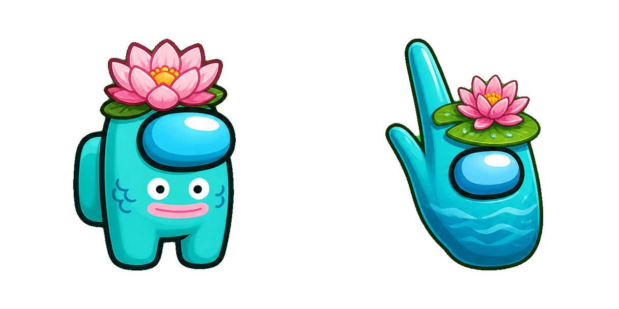 حزمة المؤشرات المخصصة Among Us Cyan Character in a Water Lily Hat