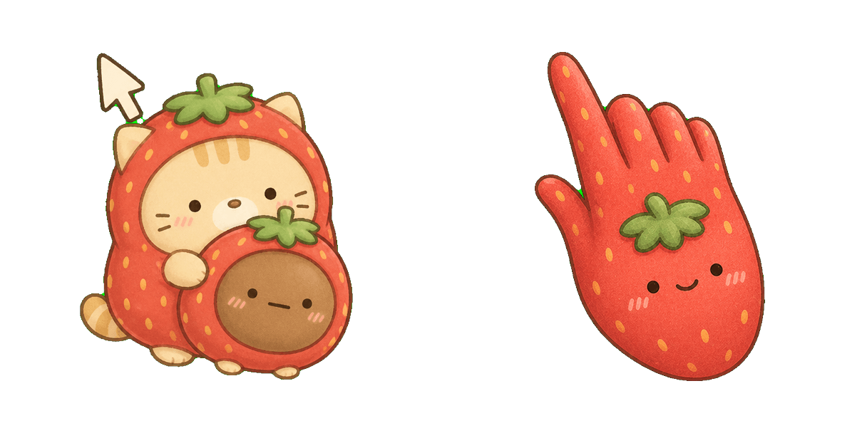 Pakiet kursorów San-X Neko and Tapioka in Strawberry Costumes