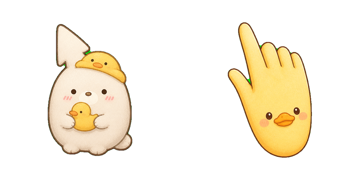 San-X Shirogoma with a Ducky Hat and Rubber Duck cursor pack