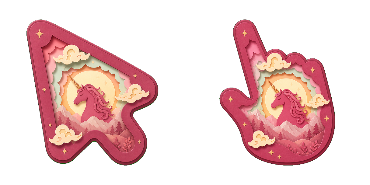 Unicorn and Full Moon Paper Cut - Custom cursor pack preview image showing 2 cursors