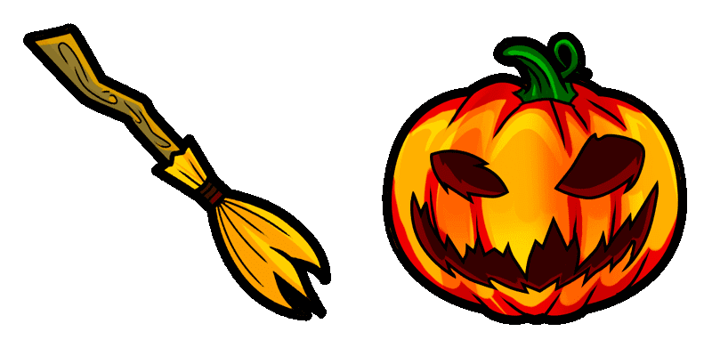 Halloween:  Broom and Pumpkin cute cursor