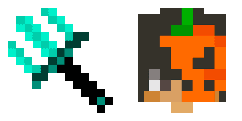 Minecraft: Trident and zombie pumpkin cute cursor